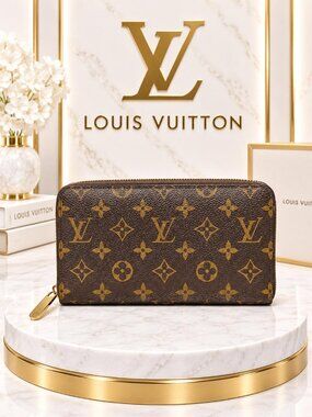 Authentic Louis Vuitton Monogram Canvas Zippy Zip Around Long Wallet Brown LV